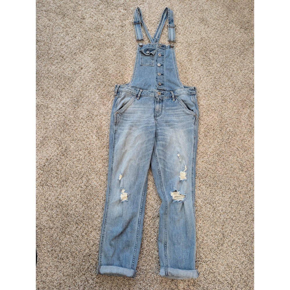 Hollister Boyfriend Overalls Light Wash Distressed Denim Ripped XS